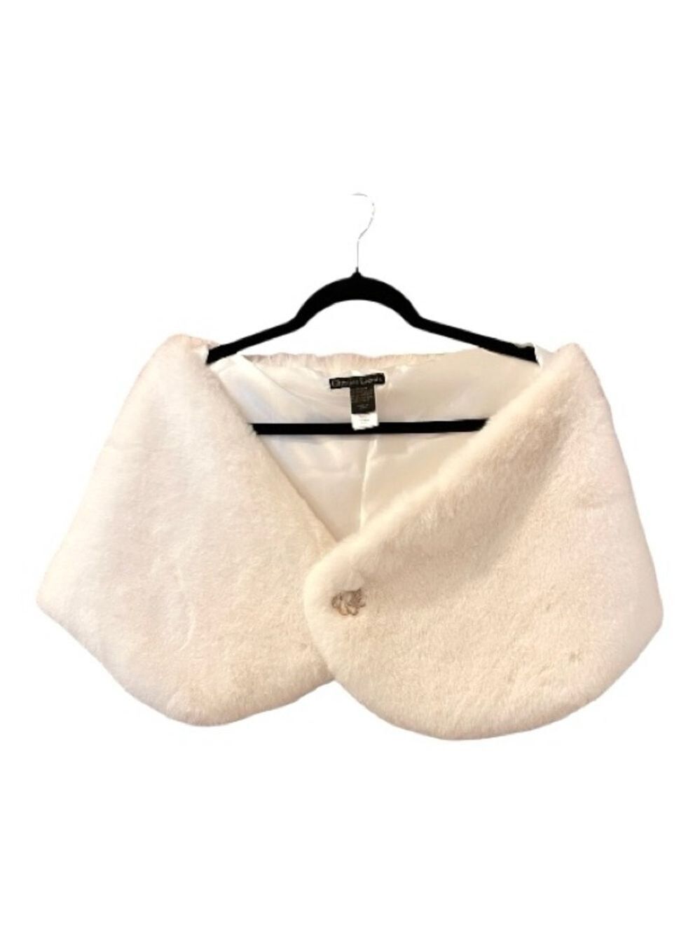 Christian Lacroix White Faux Fur Cape, Rhinestone Snap Closure, One Size.